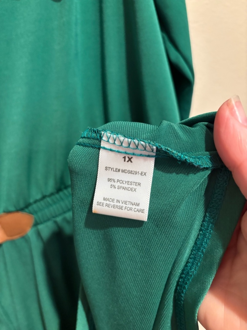 Shamrock Green 3/4 Sleeve Midi Dress with Faux Belt and Cinched Waist, size 1X - Picture 4 of 7